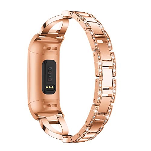 Fitbit Charge 3 4 diamante rose gold linked strap Fabulously Fit